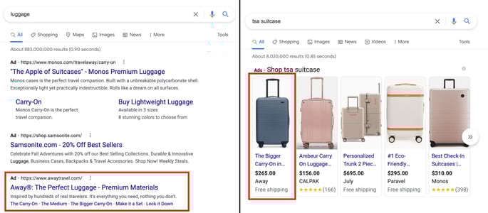 rlsa remarketing lists for search ads example: away luggage