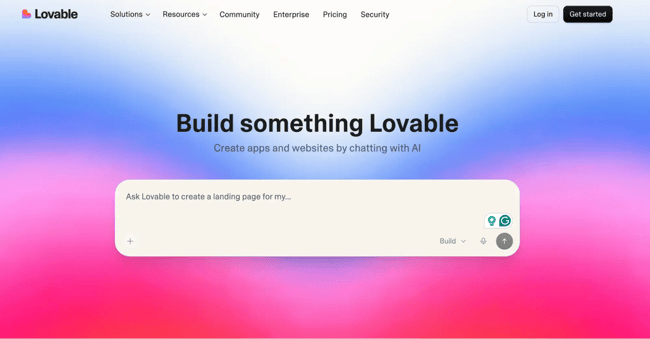 b2b saas marketing example: Lovable homepage with concise hero messaging.