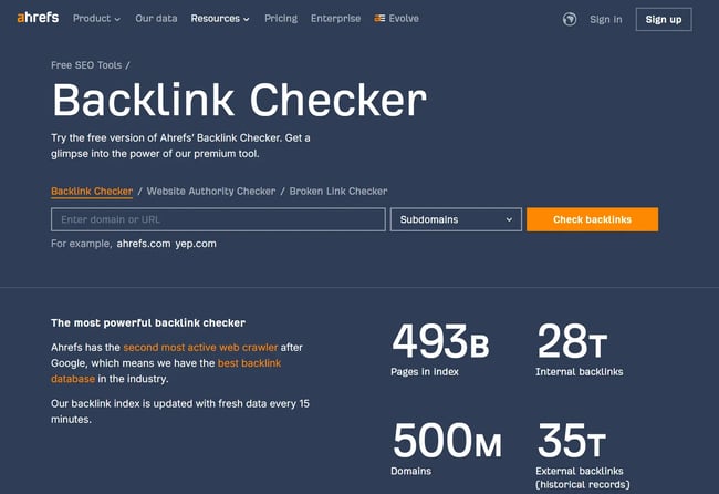 screenshot from ahrefs' free backlink checker, which is a tried and tested tool to help with backlink strategies.
