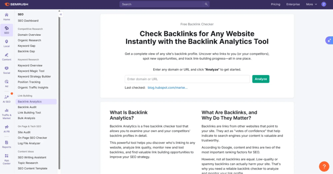 screenshot from my favorite tool, semrush’s backlink checker, which is a tried and tested tool to help with backlink strategies.