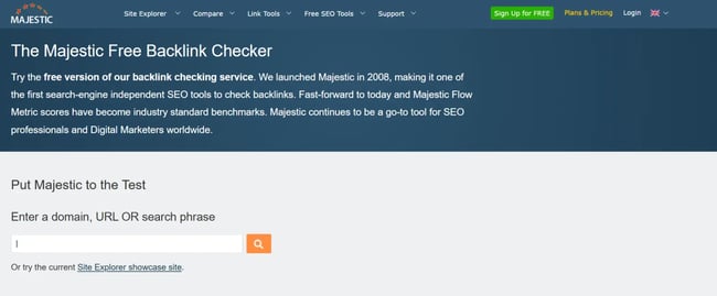 screenshot from majestic’s free backlink checker, which is a tried and tested tool to help with backlink strategies.