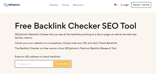screenshot from optimer’s free backlink checker, which is a tried and tested tool to help with backlink strategies.