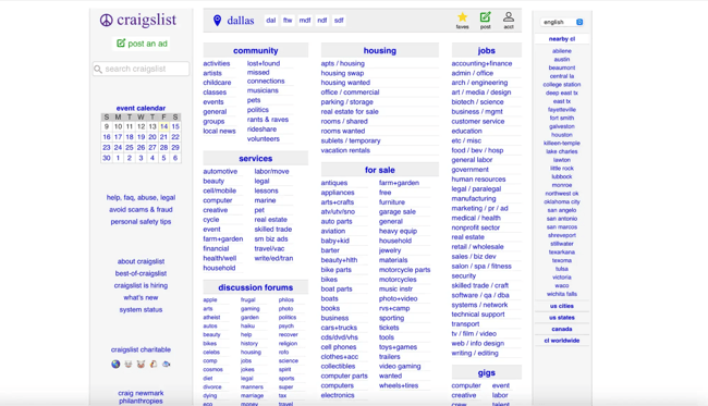 bad website design examples, craigslist
