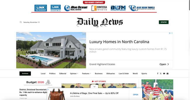 bad website design examples, daily news cluttered layout with too many ads