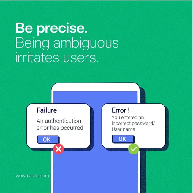 bad website design examples, provide clear explanations in error messages
