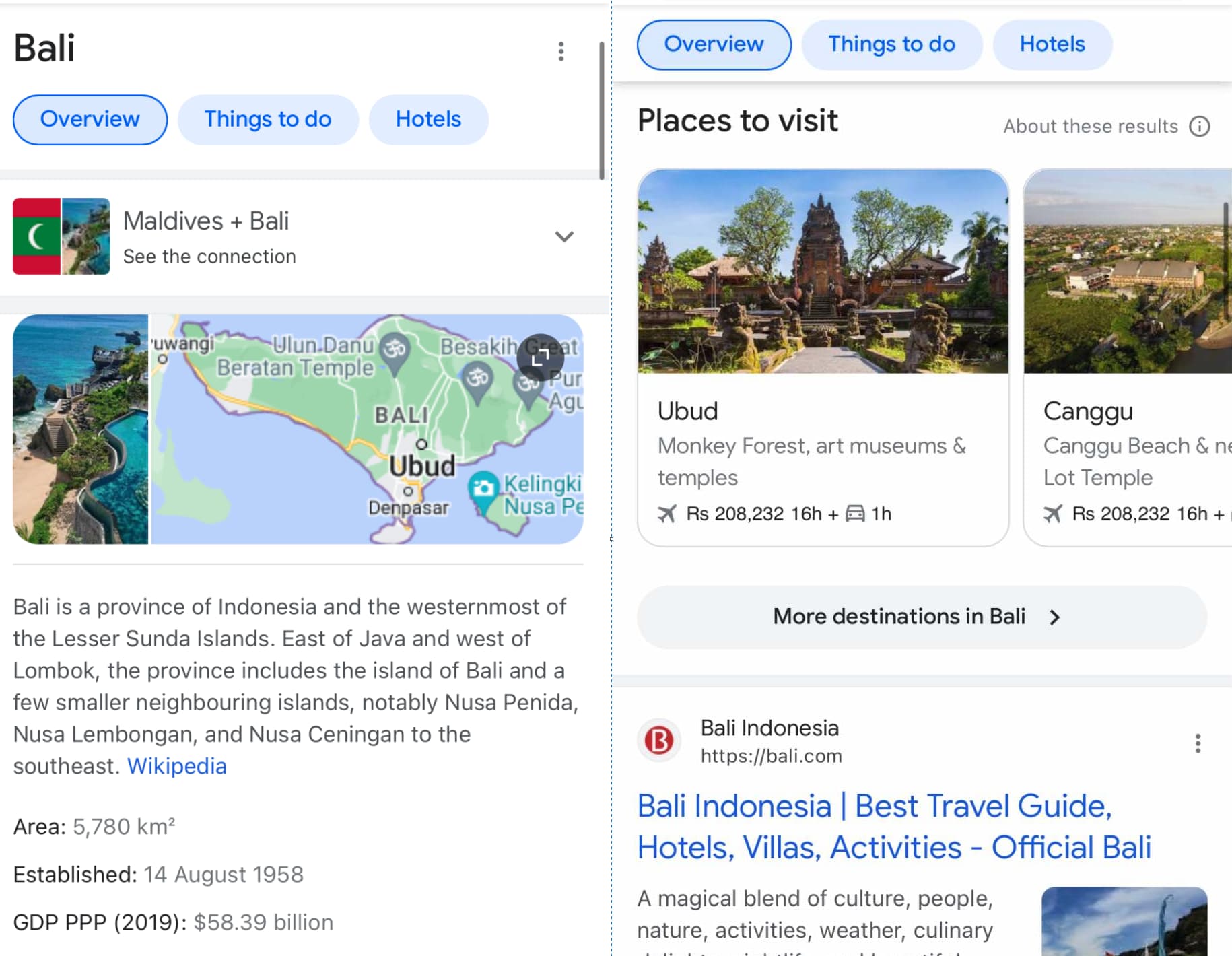 SEO trends, image SEO - images on SERP search for Bali.