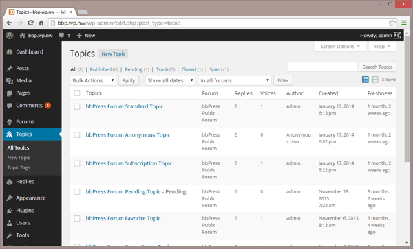 bbpress forum topics overview page example