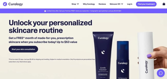 beauty landing page, curology