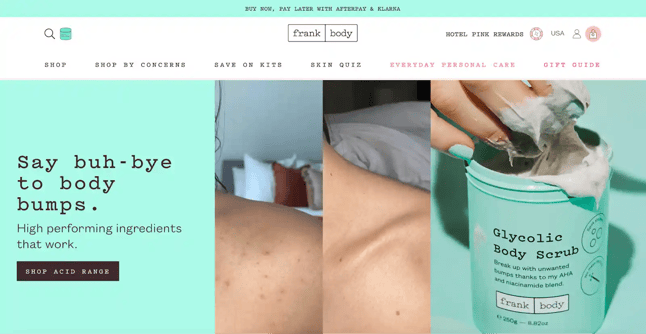 bespoke web design examples, Frank Body-1