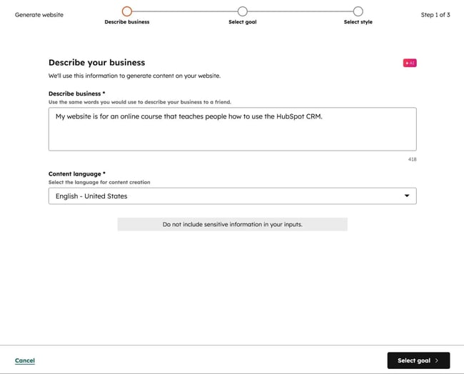 best ai website builder for beginners, HubSpots AI website generator prompts