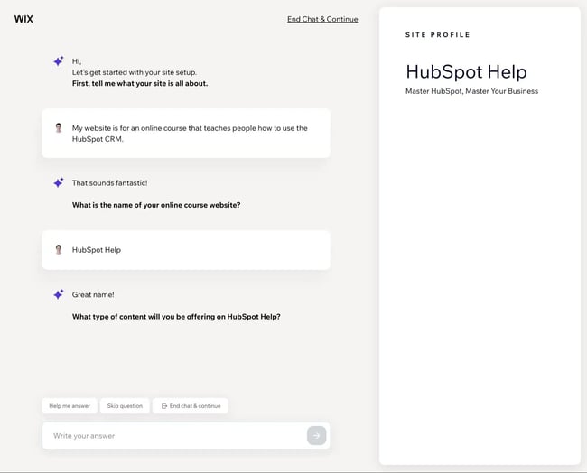 best ai website builder for beginners, The Wix ADI AI website generator chat