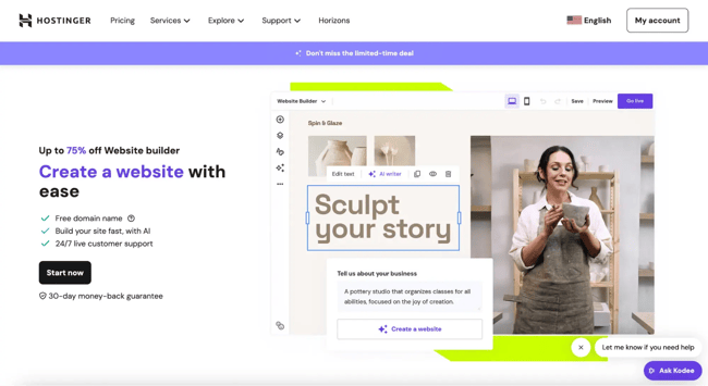best blogging platforms, hostinger website builder