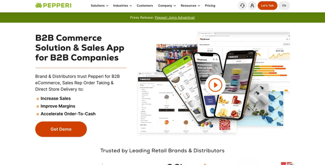best crm for wholesale Pepperi B2B commerce and mobile sales dashboard