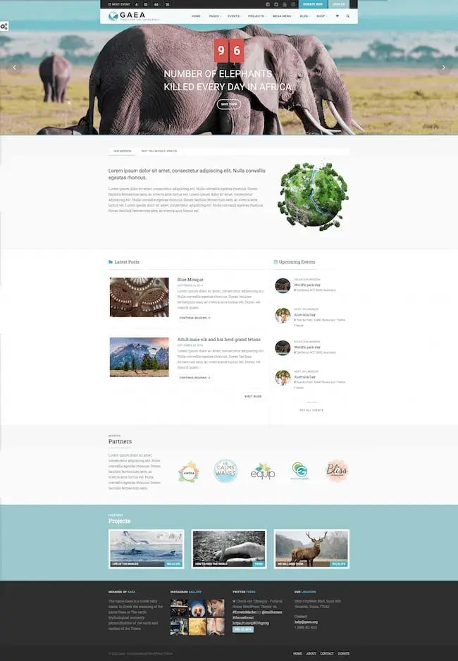 best eco-friendly WordPress Themes Gaea demo shows number of elephants killed a day