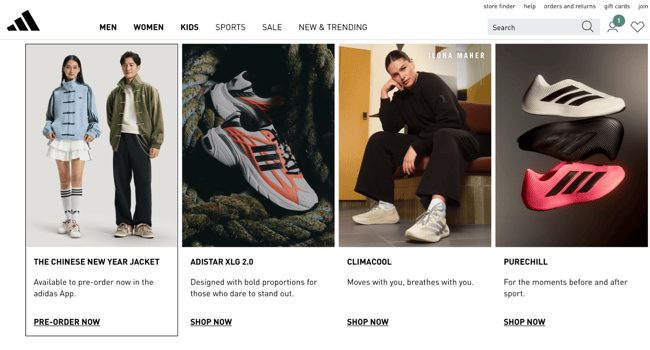 best website designs, adidas