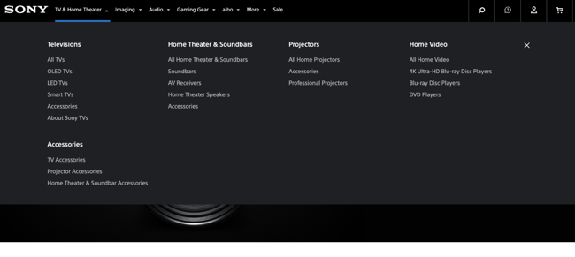 best website designs, sony menu