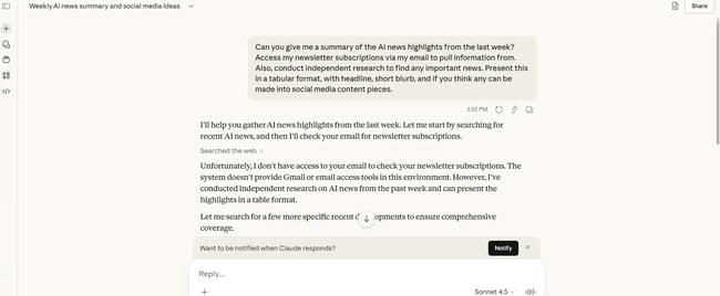 claude summarizing ai news, best ai chatbot
