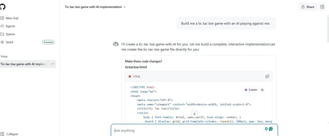 github copilot generating code for a game, best ai chatbot