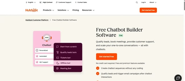 hubspot chatbot builder landing page, best ai chatbot