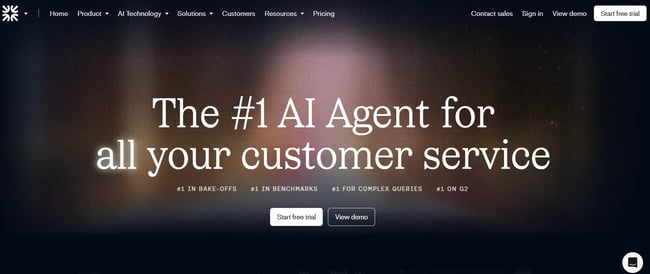 intercom fin ai agent landing page, best ai chatbot