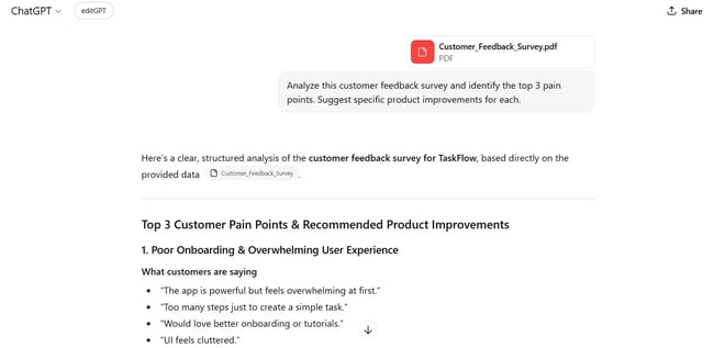 chatgpt analyzing customer feedback survey, best ai chatbot