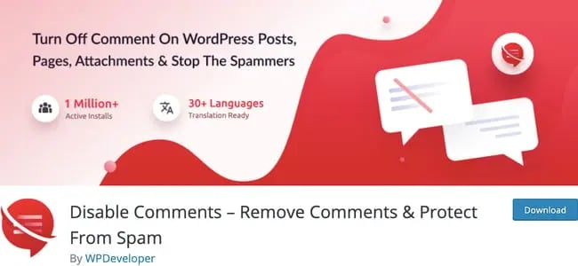 listing page of anti-spam Disable Comments plugin for WordPress