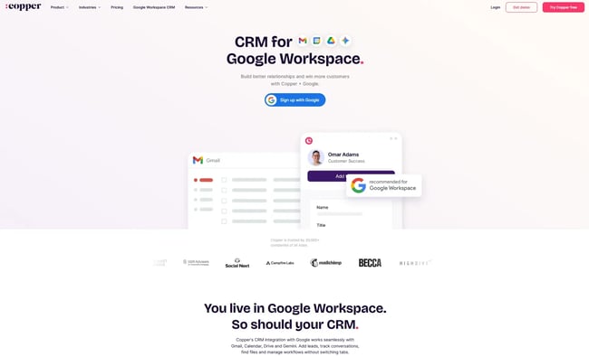 Copper is the best crms for marketing and creative agencies working in Google Workspace.