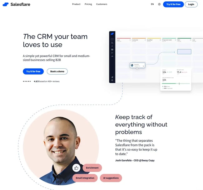 Screenshot from Salesflare, one of the best CRMs for marketing and creative agencies