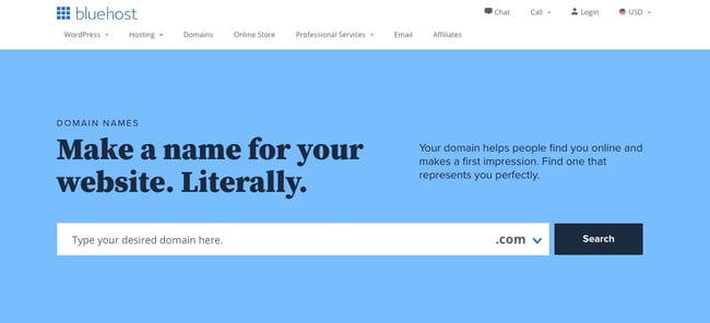 search page for the domain registrar bluehost-2