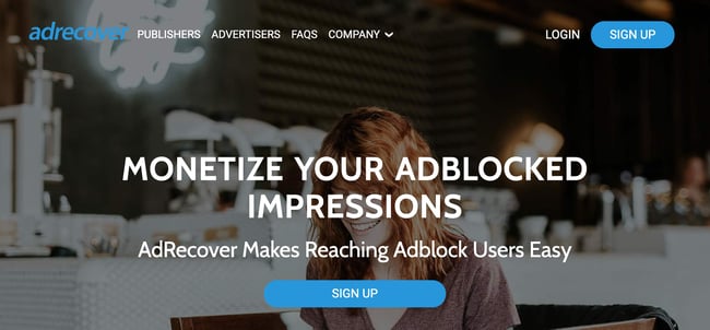 the homepage for the AdSense alternative adrecover