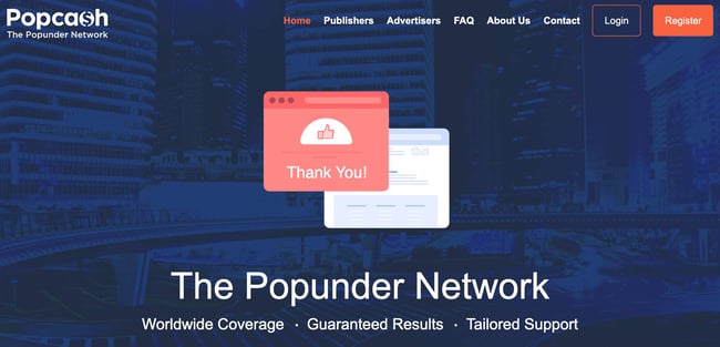 the homepage for the AdSense alternative popcash