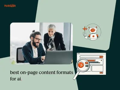 Man and woman look at best on-page content formats for AI on laptop