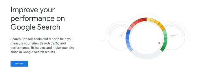 best rank tracking, Google Search Console performance dashboard with a multi-colored gauge and text on improving Google Search ranking.