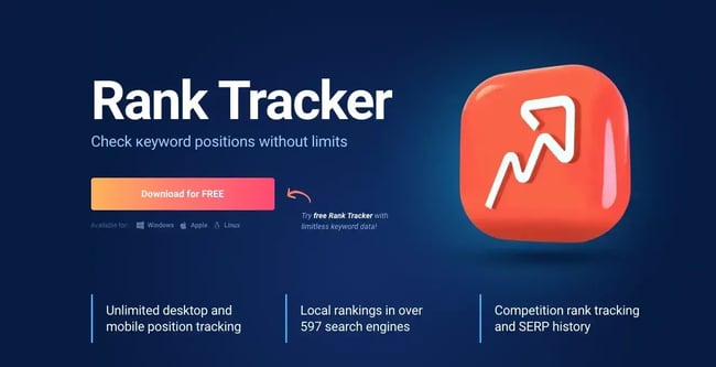 best rank tracking, Rank Tracker software for limitless keyword position checking, featuring an icon with an upward trend.