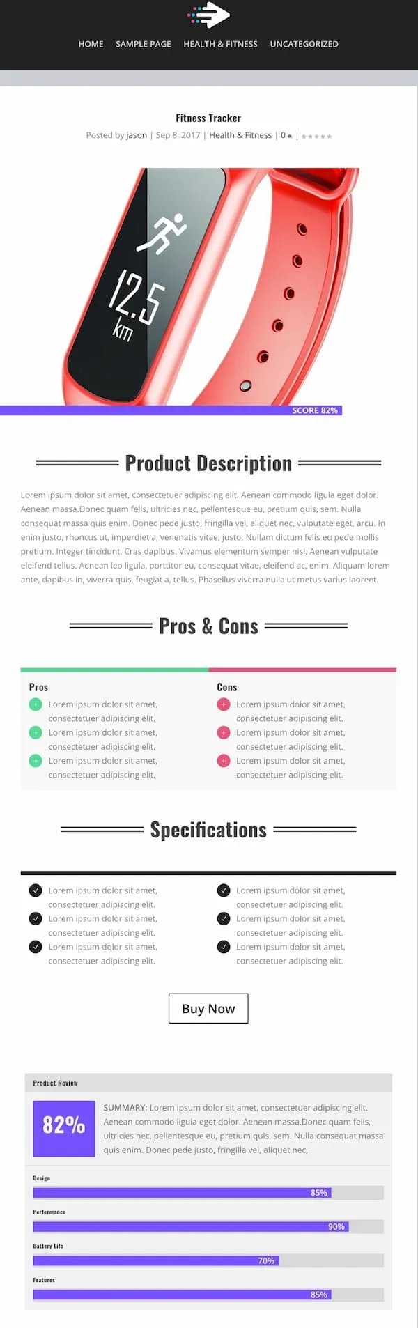 Product review on WordPress site built with Extra theme