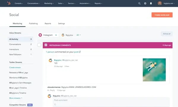 best social media management tools: hubspot social index