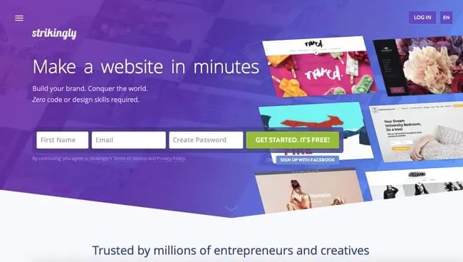 landing page of website builder Strikingly