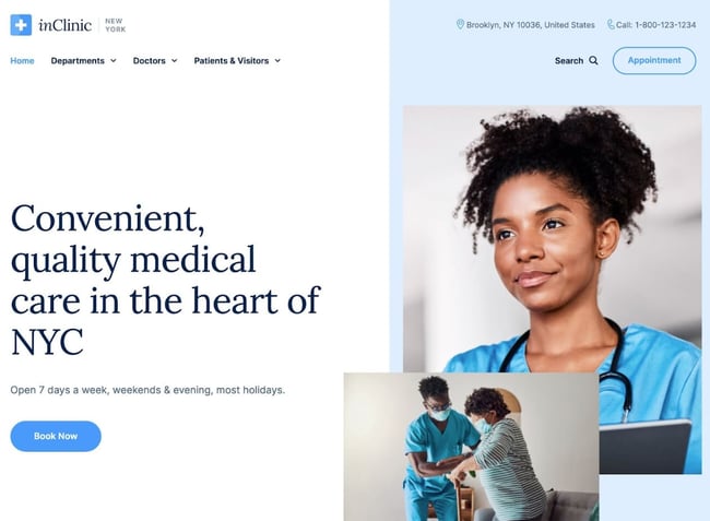 best dentist WordPress themes: InClinic homepage example 