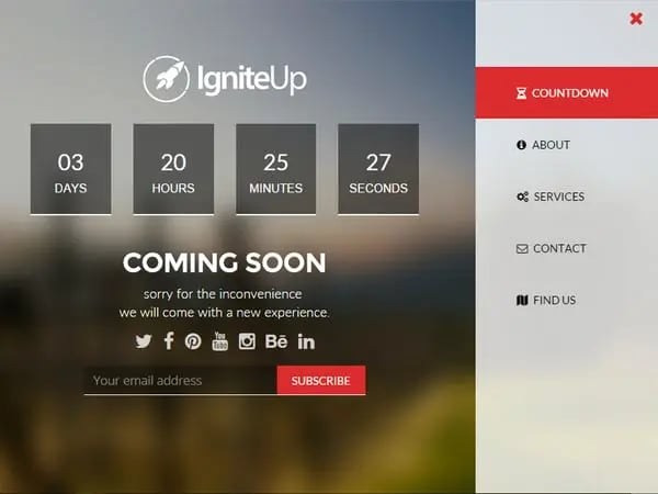 WordPress maintenance page template included with IgniteUp C Coming Soon and Maintenance Mode plugin