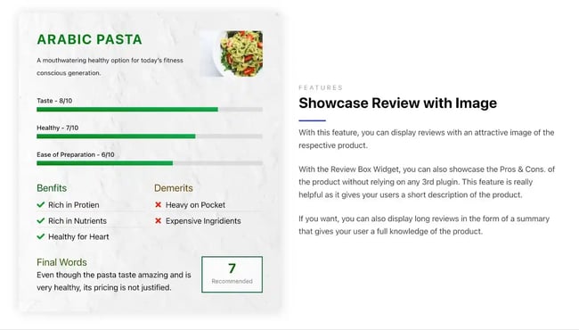 An example of the PowerPack review box widget for Elementor