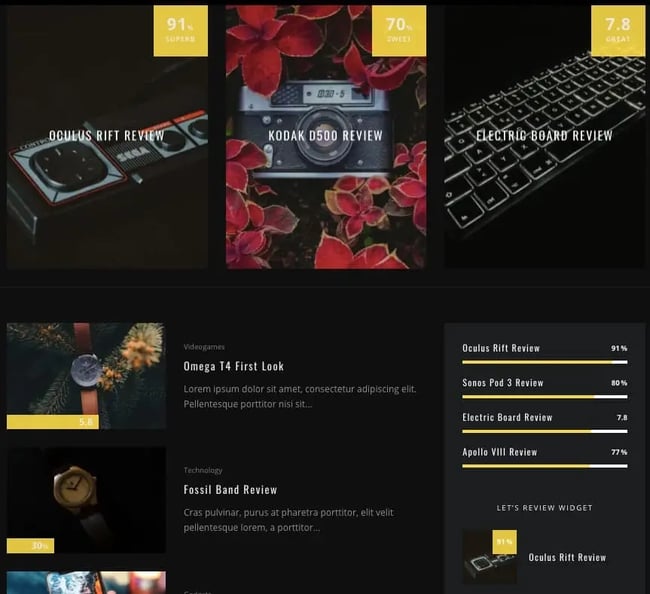 An example of a WordPress product review block from lets review wordpress
