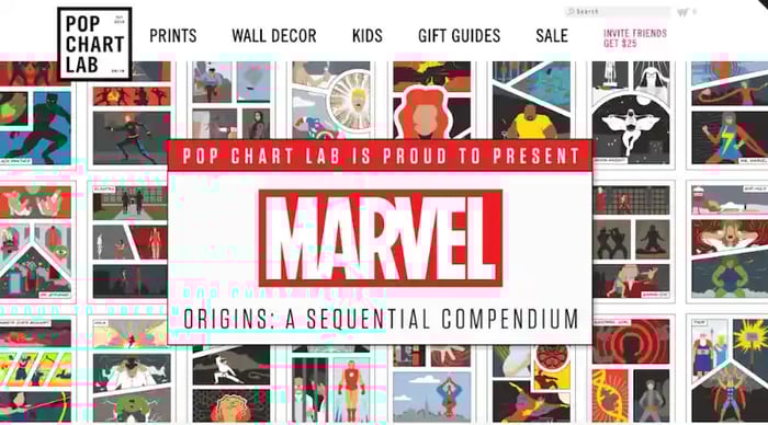 Pop Chart Lab Shopify store with Marvel superhero promotion