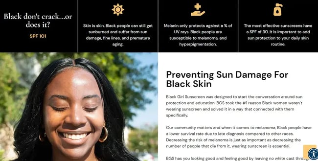 black girl sunscreen landing page with brown website design