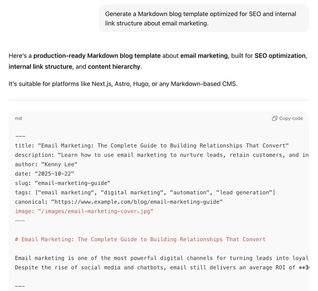blog template generator, ai prompts for web developers