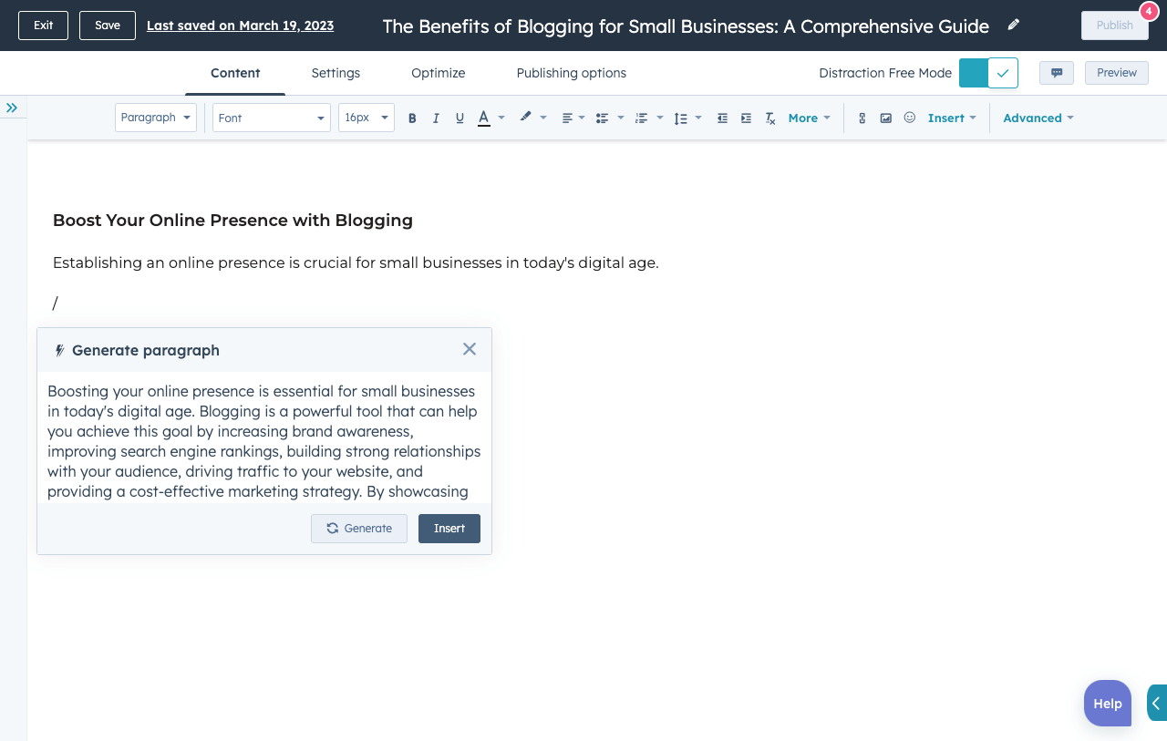 hubspot content assistant to optimize data-driven marketing