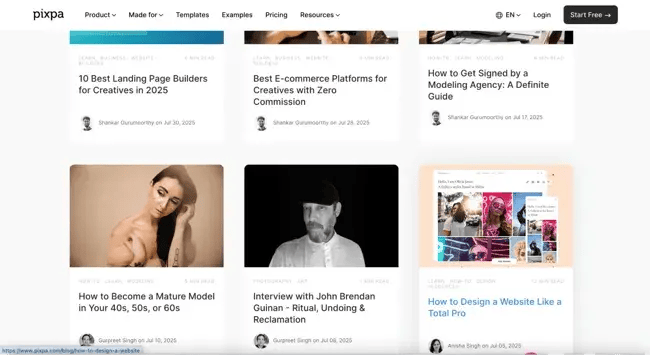 An example of blog ran on Pixpa