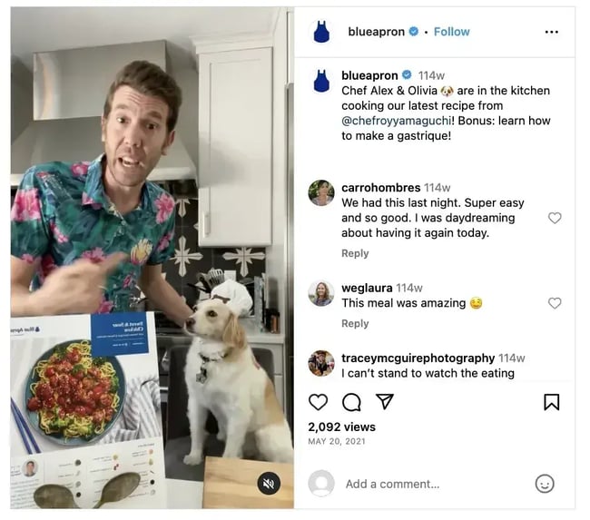 blue aprons instagram post, testimonial page examples