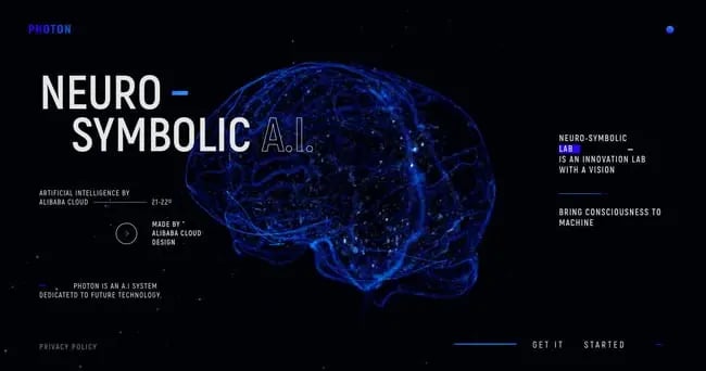 PHOTON's blue website design uses blue as an accent color against a black background