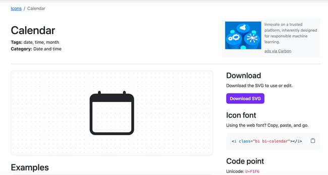 Bootstrap icons: Calendar example. 