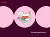 a hubspot-branded featured image with a dark burgundy background and three pink shapes in the foreground, with the words “brand mentions” in the bottom righthand corner and a pictogram of a hand holding a laptop in the center